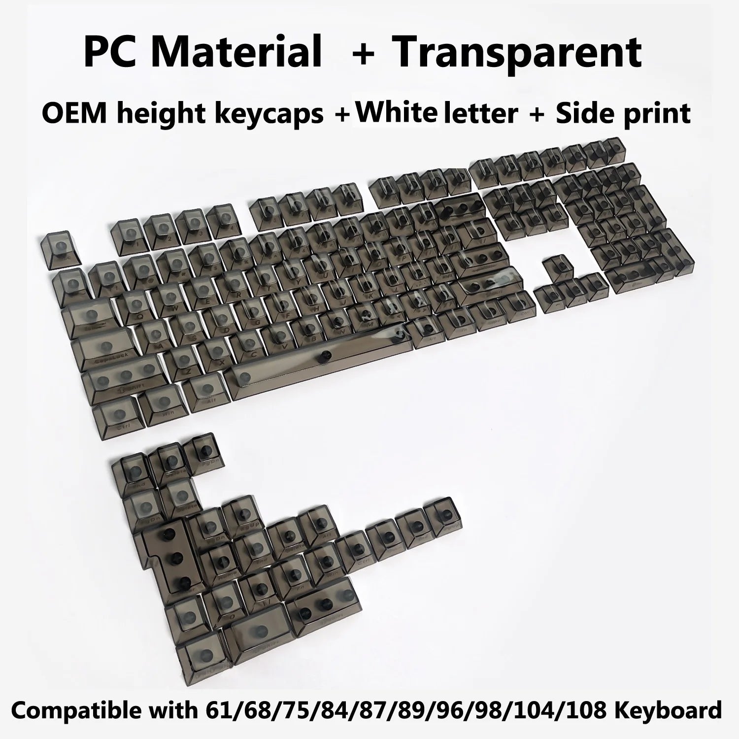 132 Keys Transparent Keycaps with Multi-Language English/ Korea /Russian for Mechanical Keyboard AK820 Pro Clear/ Misty Surface