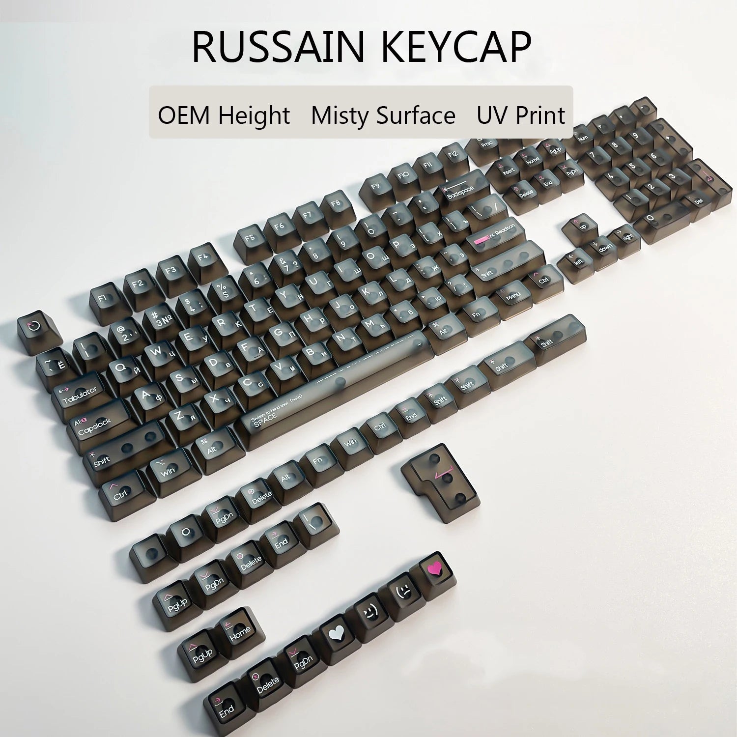 132 Keys Transparent Keycaps with Multi-Language English/ Korea /Russian for Mechanical Keyboard AK820 Pro Clear/ Misty Surface