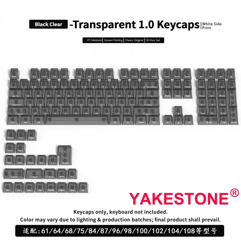 132 Keys Transparent Keycaps with Multi-Language English/ Korea /Russian for Mechanical Keyboard AK820 Pro Clear/ Misty Surface